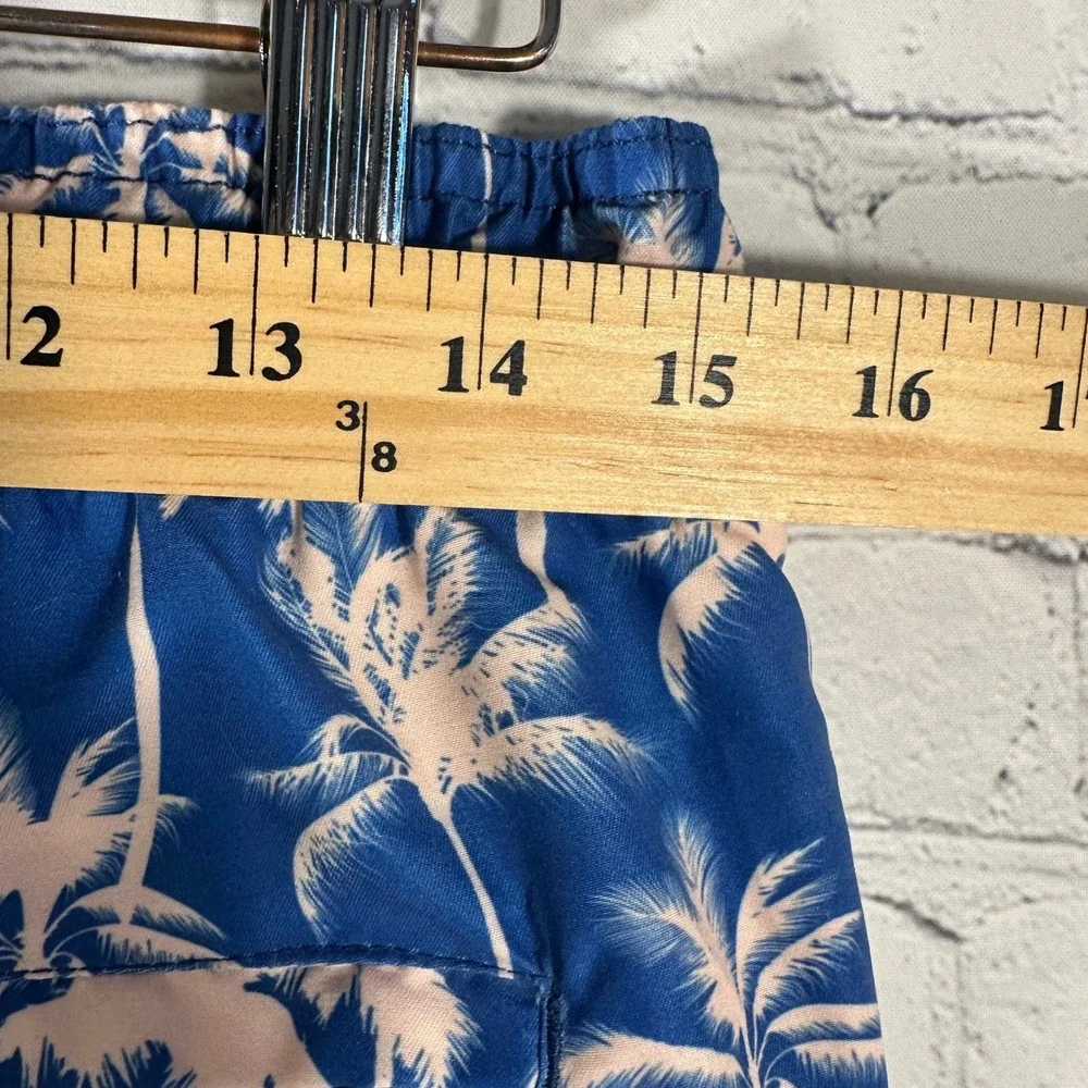Saks Fifth Avenue Mens Palm Tree Print Swim Trunks Blue Pink Medium Board Shorts